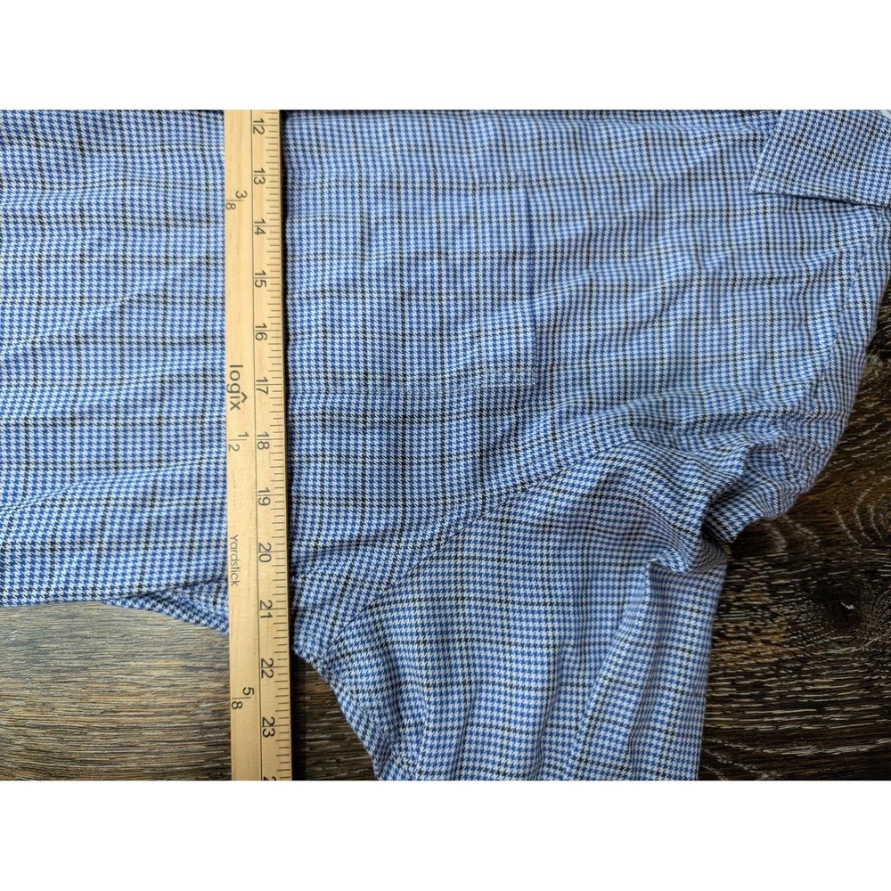 Johnston & Murphy Shirt Mens Medium Blue Houndstooth Long Sleeve Button Up - Picture 7 of 8